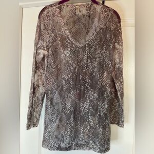 Urban Mix Snake Print Sheer Long Sleeve Beaded Top. Size 1XL